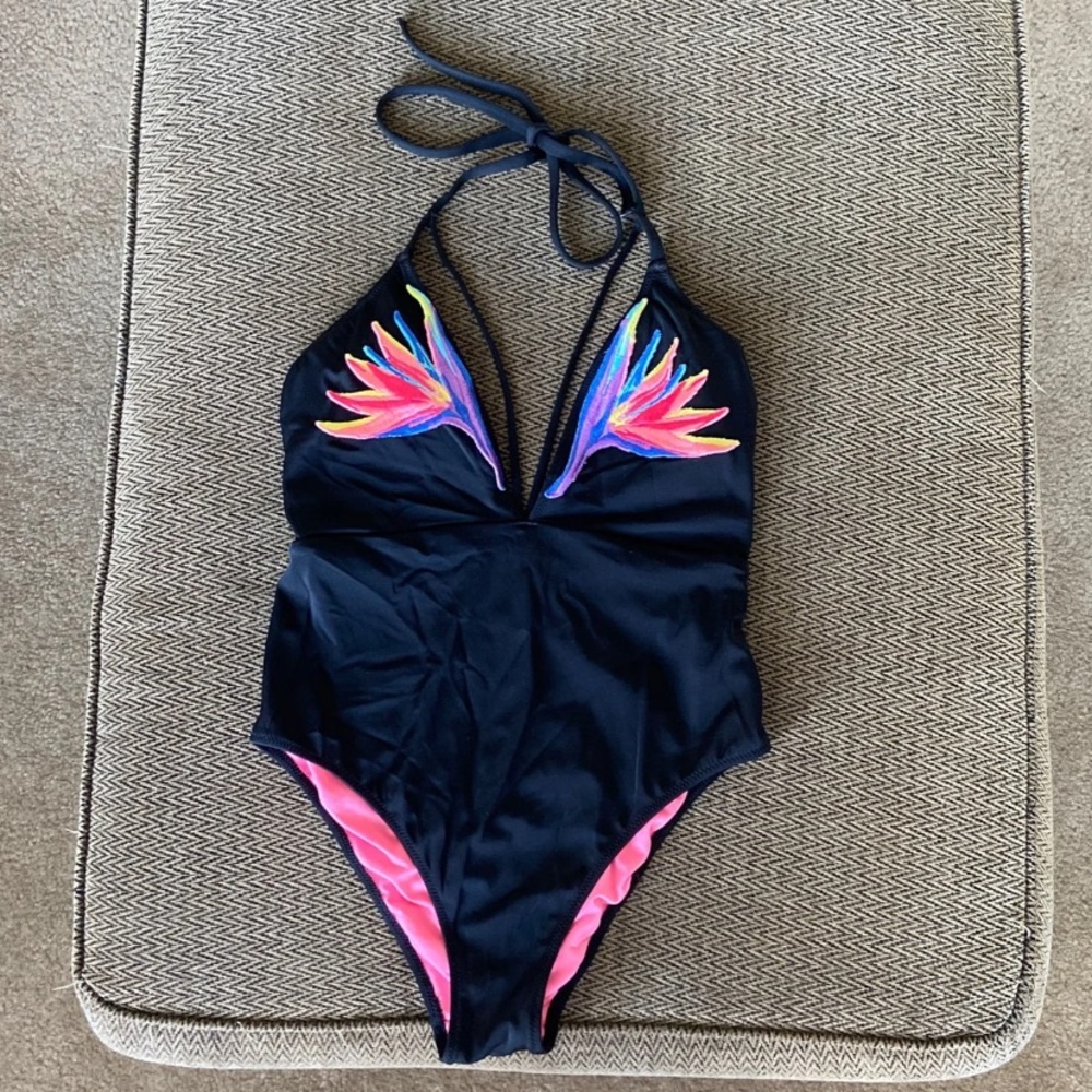 Pink one piece bathing suit padded.